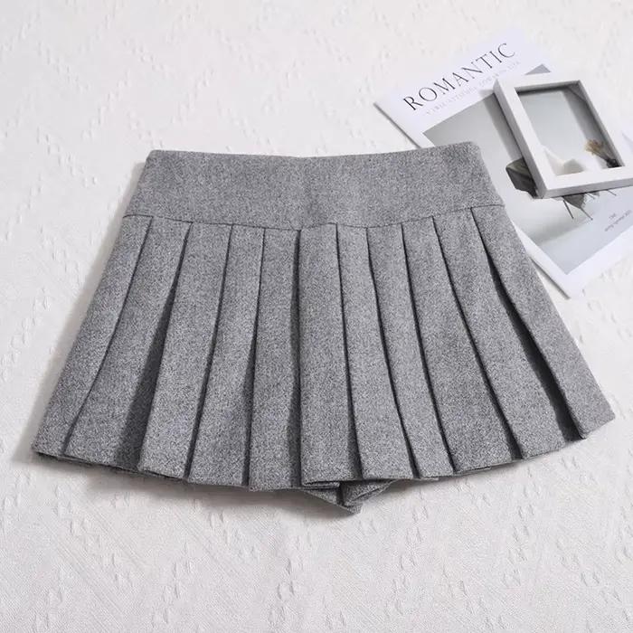 Mini Jupe Plissée en Laine pour Femme
