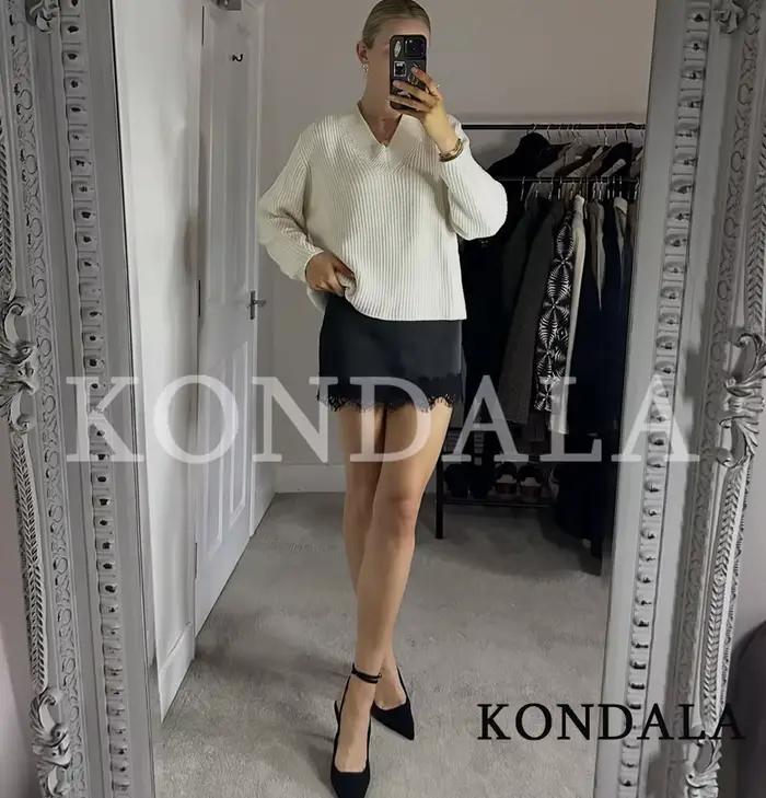 KONDALA Jupe-culotte mini élégante pour femme avec ourlet en dentelle