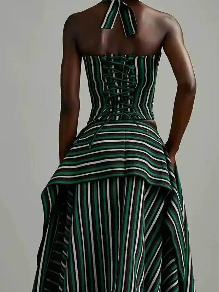 Ensemble jupe haut sexy à col halter et jupe asymétrique en fibre de polyester pour femmes, tenue élégante pour soirées et occasions spéciales