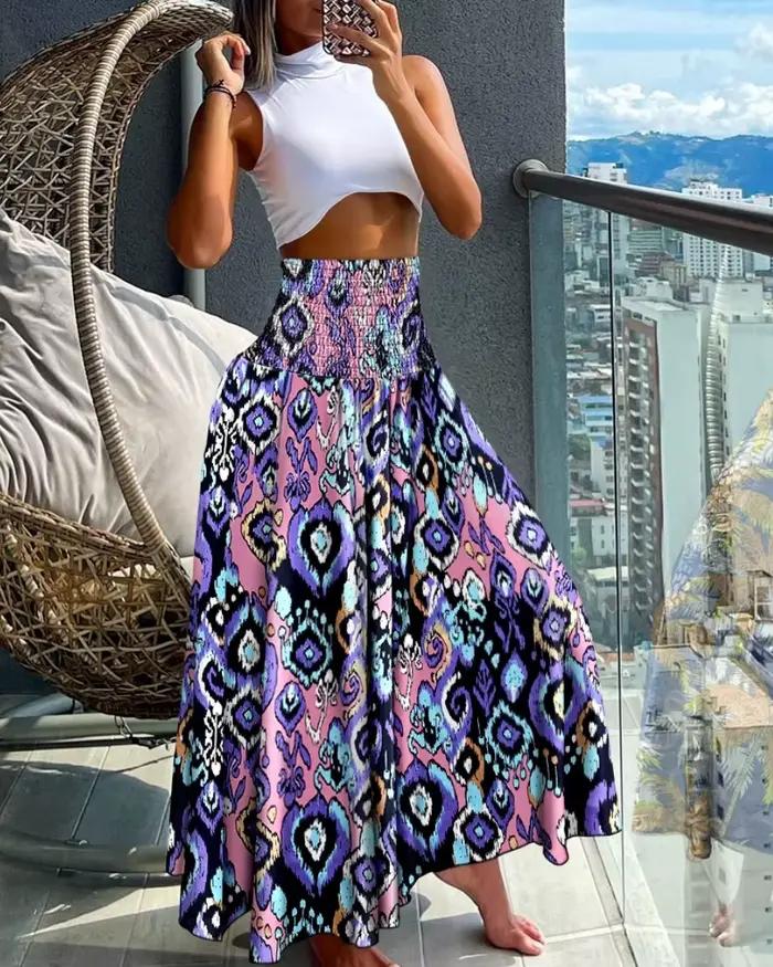 Jupe longue pour femme à taille haute et élastique
