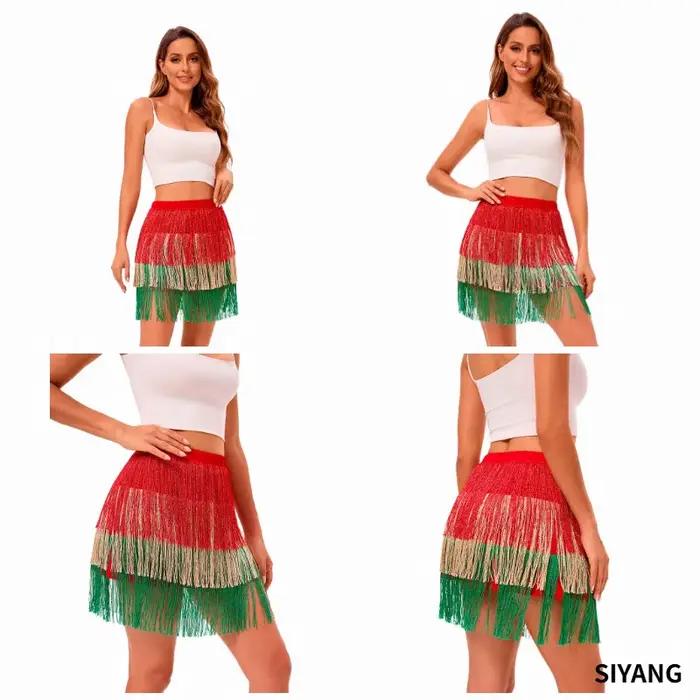 Mini-jupe bohème colorée à franges pour femmes adultes