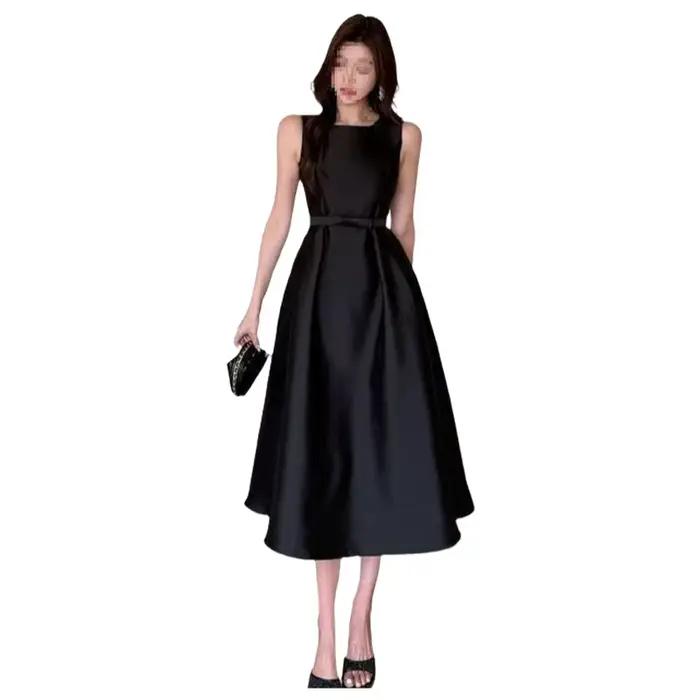 Robe sans manches à taille cintrée style français design sensationnel robe de soirée bouffante pour anniversaire en tissu tricoté mi-long style rétro artistique occassions spéciales femmes elegance vintage