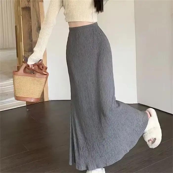 Jupe longue plissée taille haute pour femme