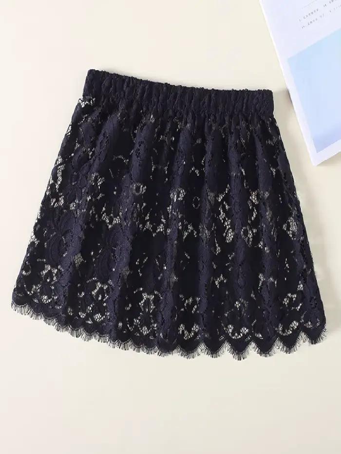 Mini-jupe sexy transparente en dentelle et maille pour femme