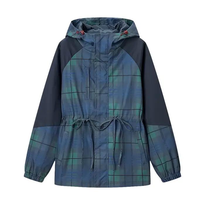 Veste à capuche décontractée à carreaux pour femme, nouvelle mode automne, style urbain, en polyester, manches longues, fermeture éclair, épaisseur moyenne