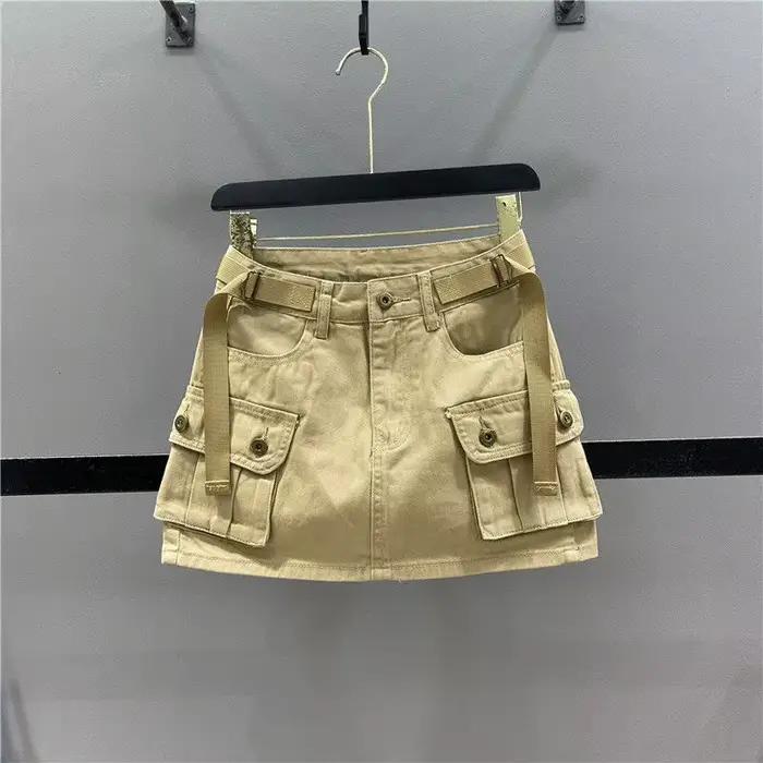 Jupe mini cargo taille haute femme polyester solide avec poches pour mode streetwear et activités sportives printemps automne