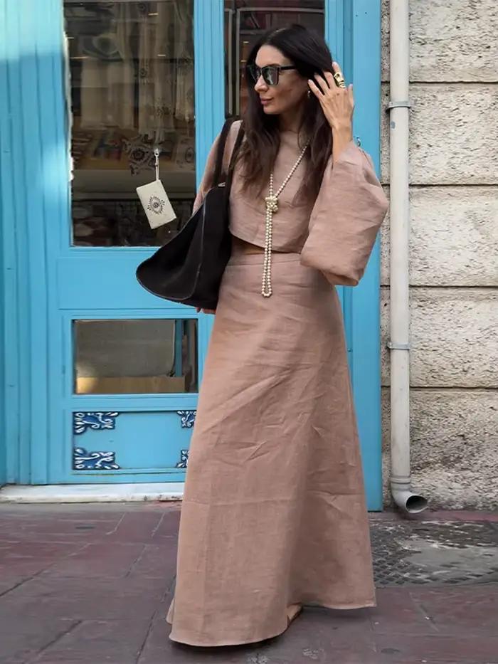 Costume jupe ample doublé de coton pour femmes