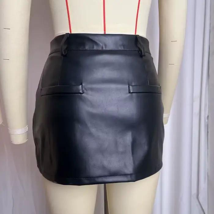 Jupe courte en cuir PU noir pour femme