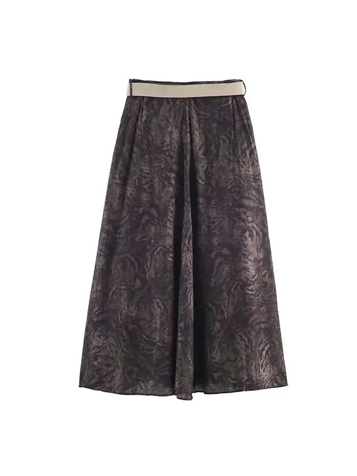 HH femme été fête mince jupe longue nouvelle mode fermeture éclair impression ceinture décoration décontracté