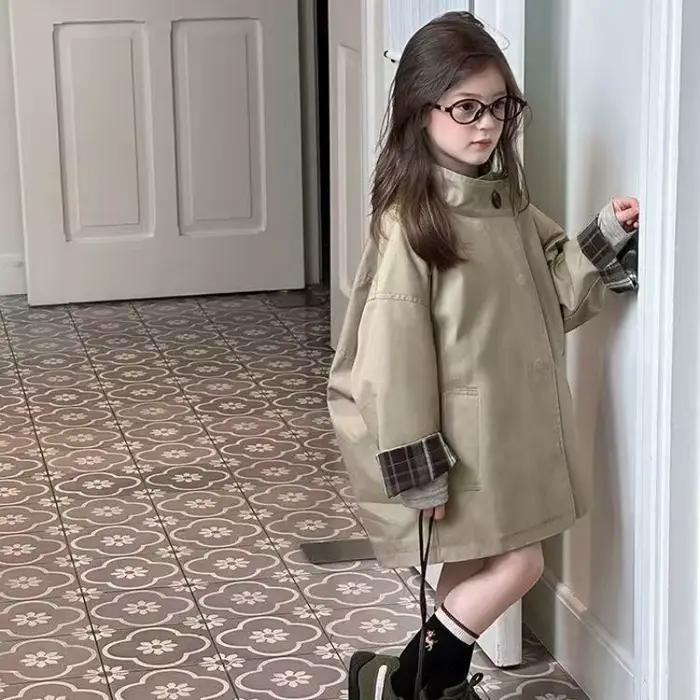Trench-coat pour filles, nouveau style, veste mi-longue rétro décontractée pour enfants, printemps et automne, 90-150cm