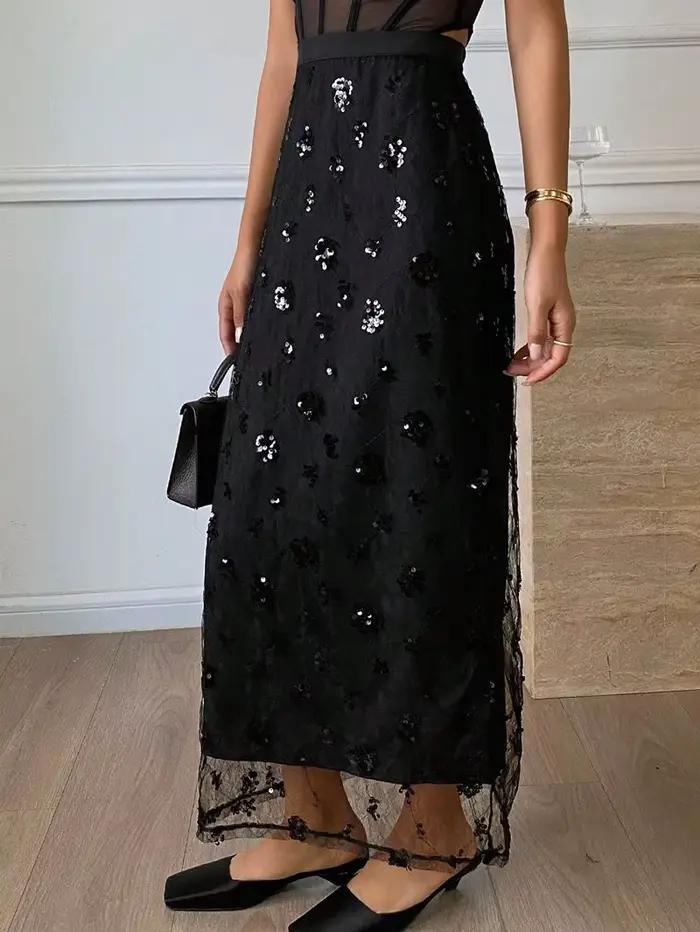 Jupe longue élégante noire pour femme