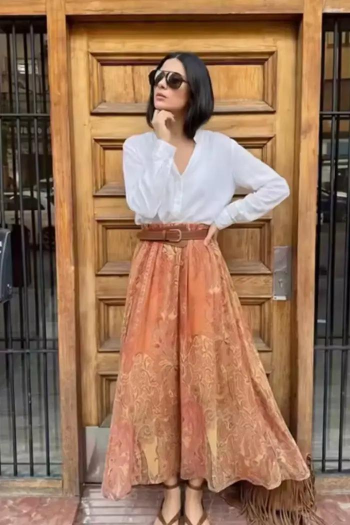Jupe midi Guobioziy fibre de polyester fleur imprimé décontracté pour soirées officielles et carnavals femmes juniors 2026
