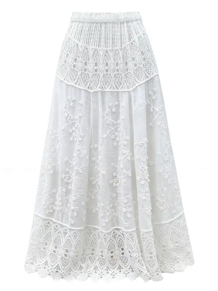 Jupe longue en crochet ajourée en dentelle pour femme