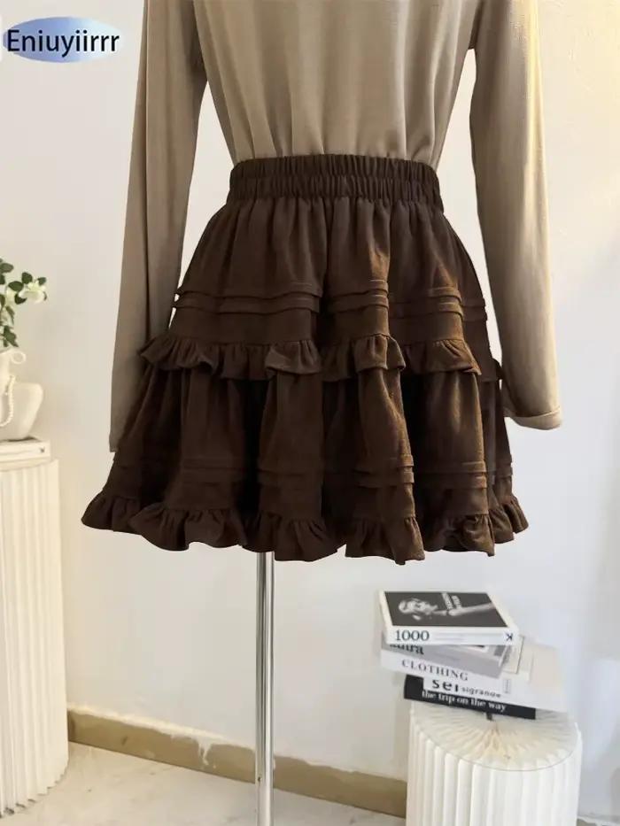 Jupe évasée en daim marron pour femmes