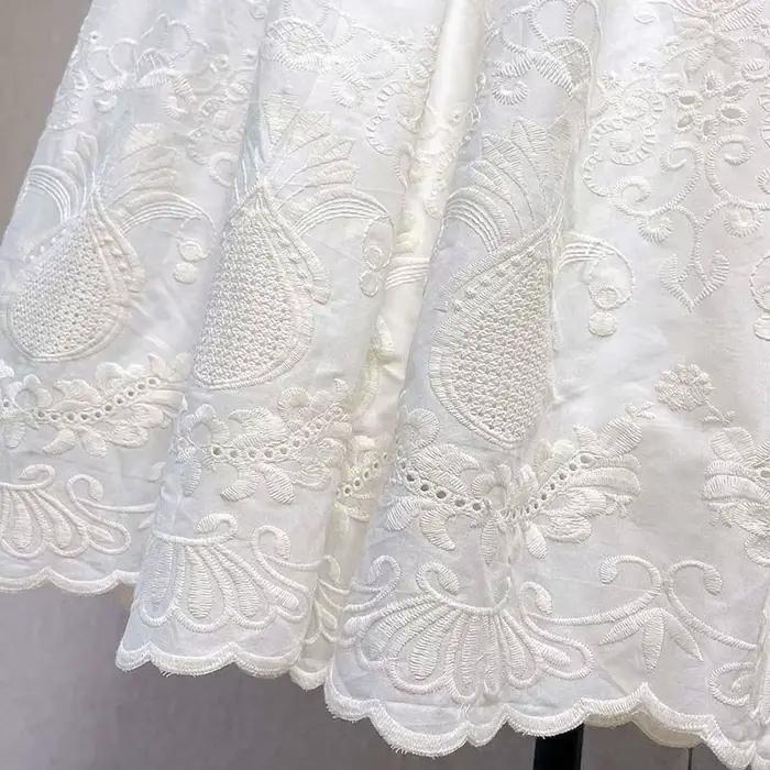 Jupe mi-longue en coton brodé floral vintage pour femmes