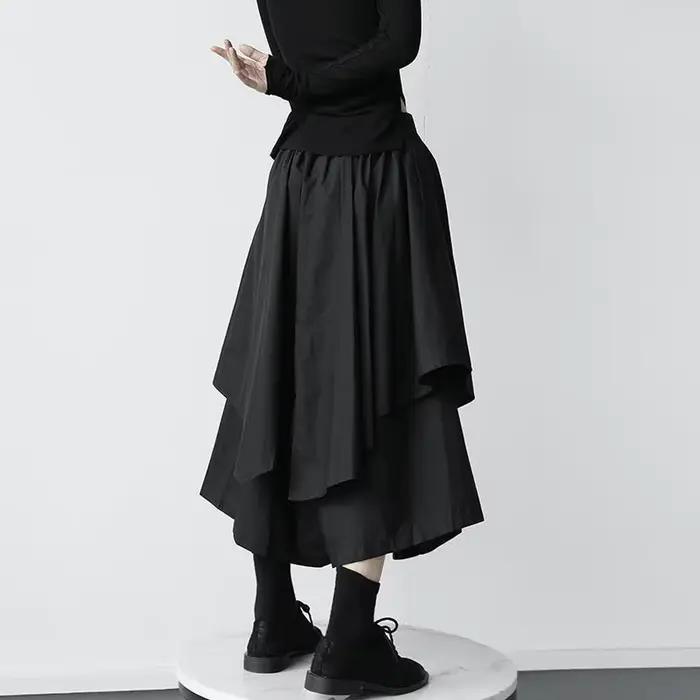 Femmes jupes noires japonais gothique irrégulière taille haute jupe plissée pantalon