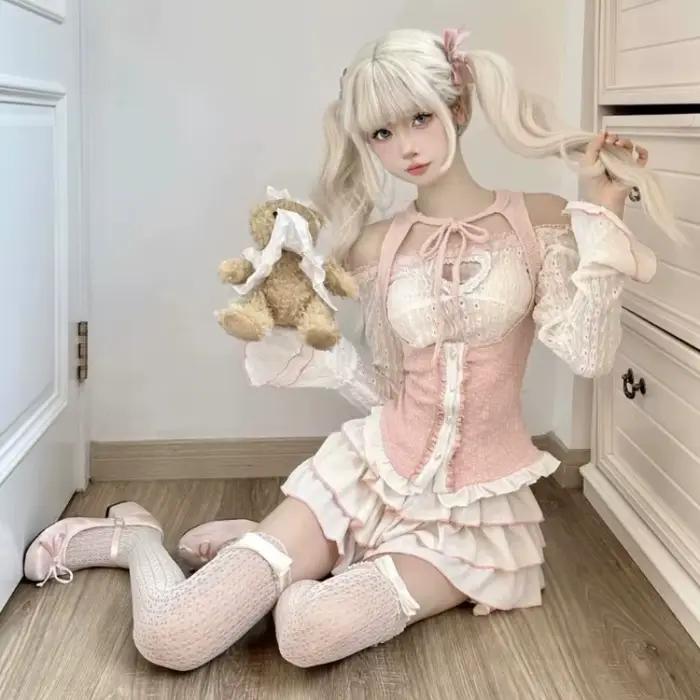 Kawaii blanc Ballet Mini jupes femmes été taille élastique volants Lolita jupe japonaise décontracté fête a-ligne