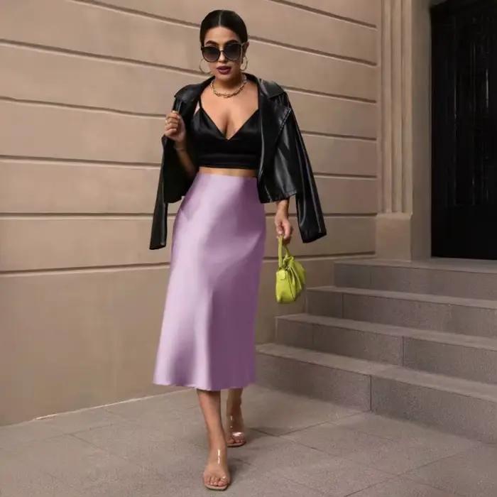 Jupe midi pour femme, taille haute