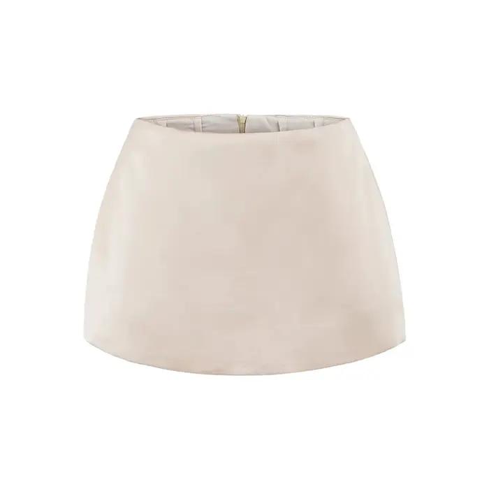 Jupe courte trapèze en satin français taille basse pour femme