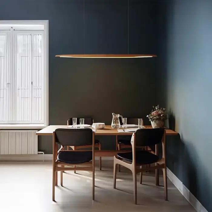 Lampe LED suspendue en bois au design moderne, longue et linéaire, luminaire décoratif d'intérieur, idéal pour une cuisine, une île, un bureau, un Bar, une salle à manger ou un salon