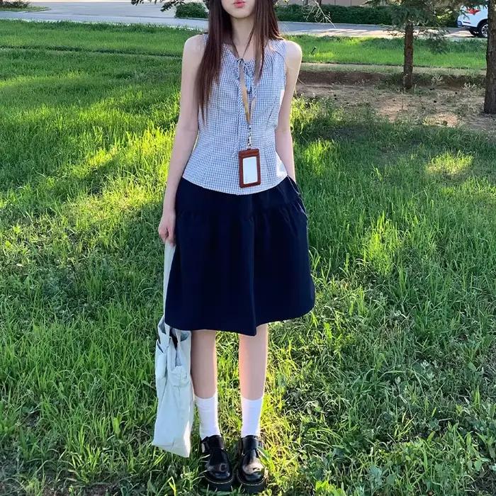 Jupe courte trapèze style japonais pour femme