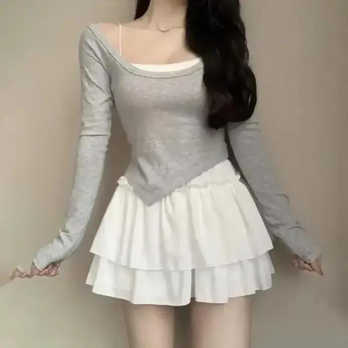 Été Kawaii blanc volants jupe femmes mode coupe ajustée en mousseline de soie Mini jupes Giris Y2k tout Match élastique taille haute noir Faldas