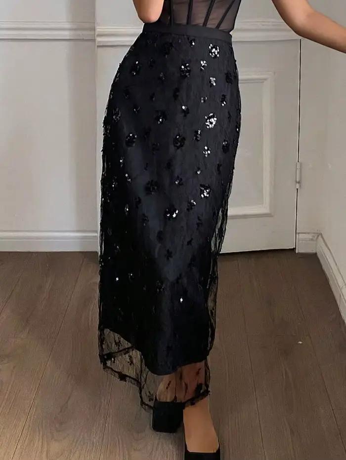 Jupe longue élégante noire pour femme