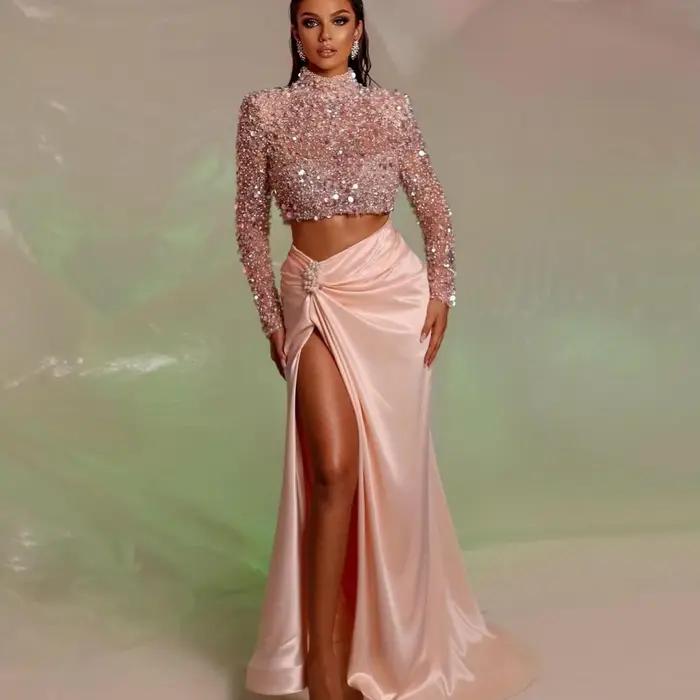 Jupe maxi en satin rose blush pour femme
