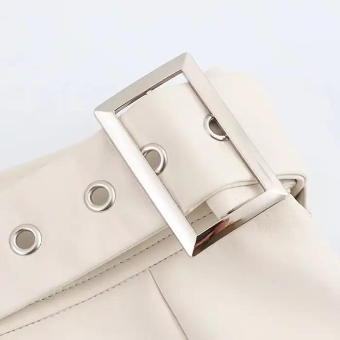 Jupe longue trapèze en faux cuir pour femme, avec ceinture écharpe, ample, grande balançoire, mi-longue, élégante, pour le bureau, nouvelle collection automne hiver
