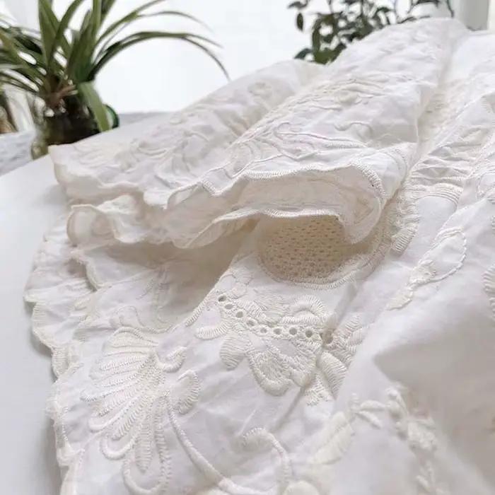 Jupe mi-longue en coton brodé floral vintage pour femmes