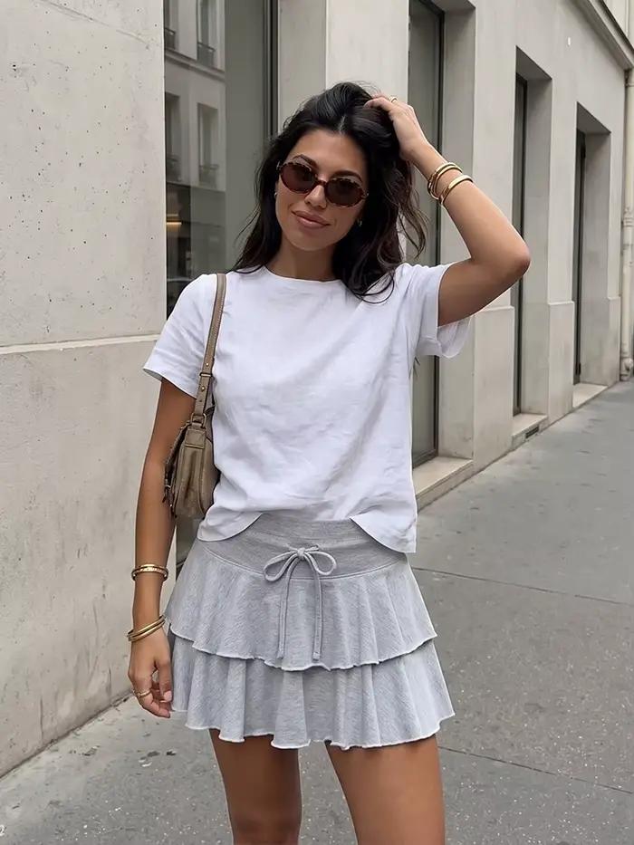 Jupe courte à volants superposés pour femme HH