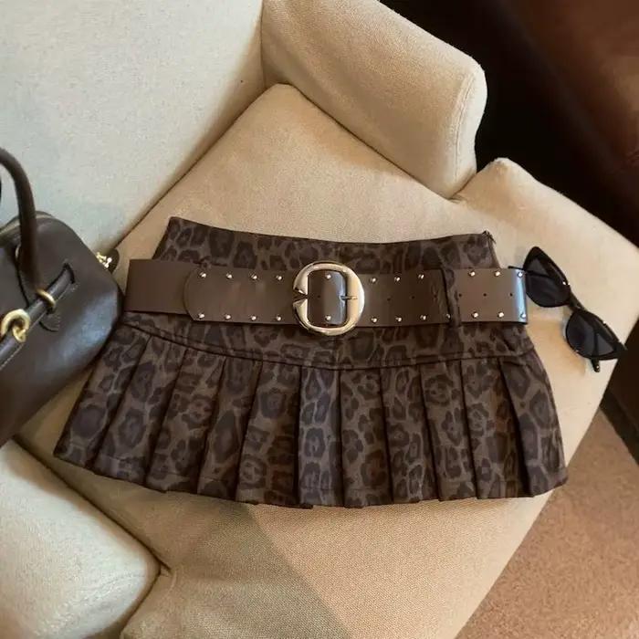 Jupe plissée taille haute et anti-éblouissement imprimé léopard américain pour filles chaudes