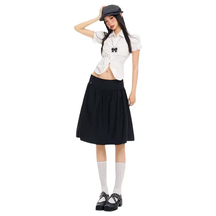 Mini-jupe plissée noire rétro décontractée pour femme
