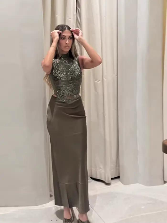 Ensembles de jupes en satin pour femmes