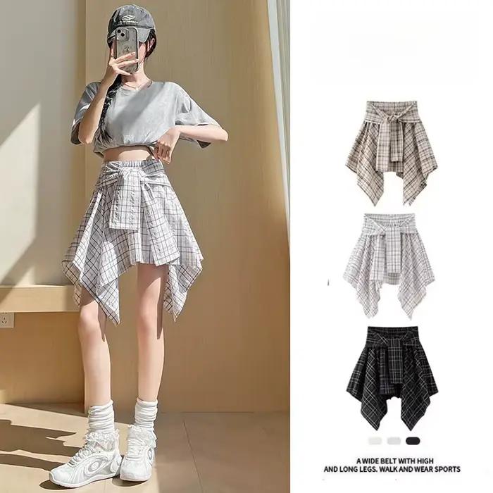 Mini jupe à carreaux taille haute pour femmes