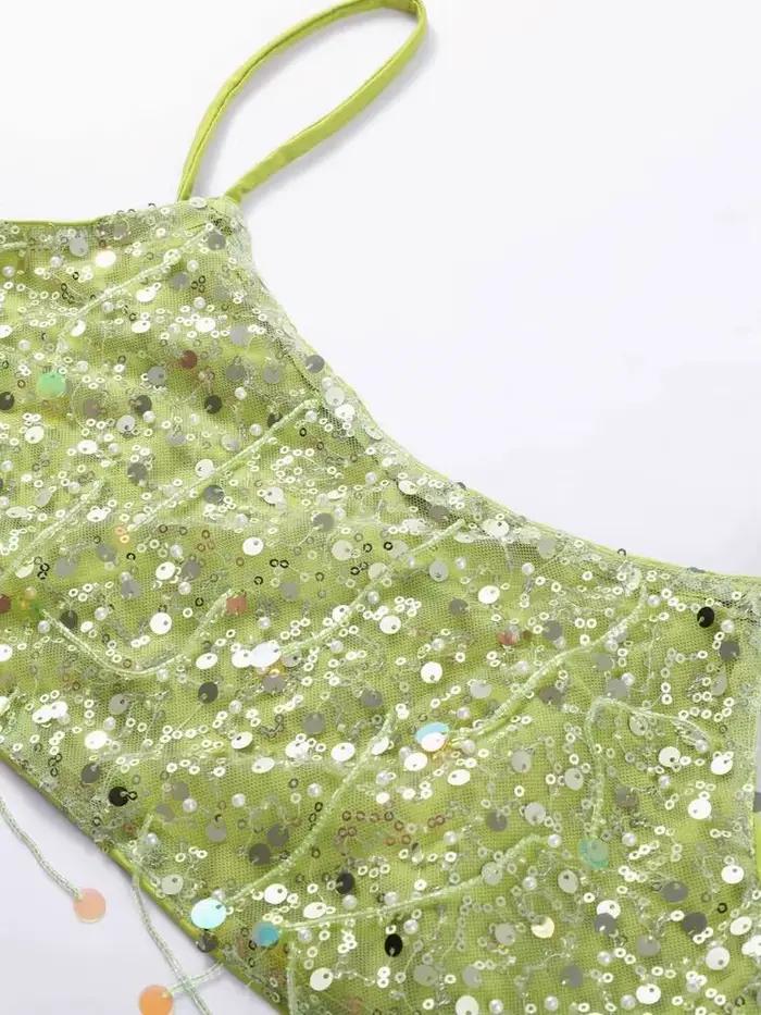 Ensemble jupe à franges à paillettes pour femmes
