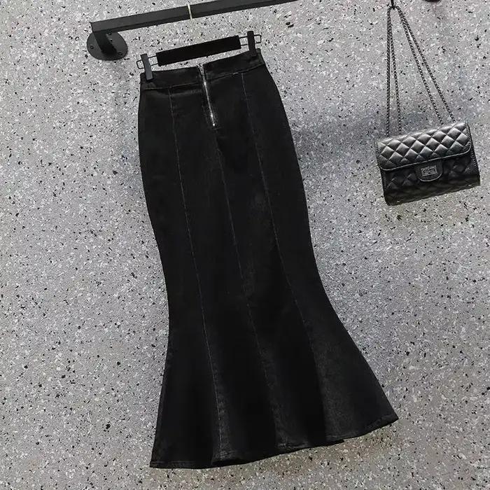 Jupe en jean à volants et fermeture éclair pour femme