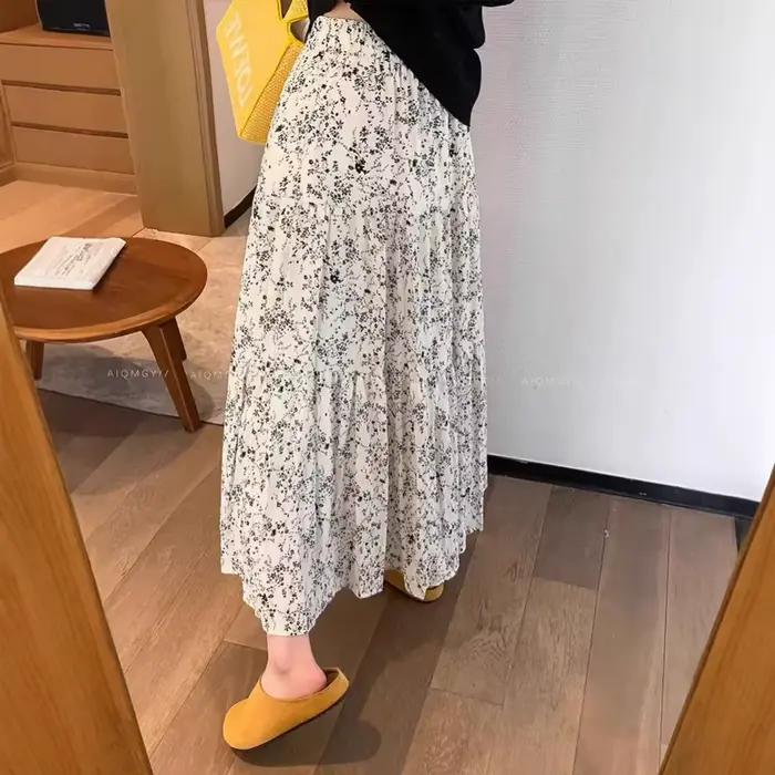 Jupe midi décontractée à imprimé floral avec taille élastique