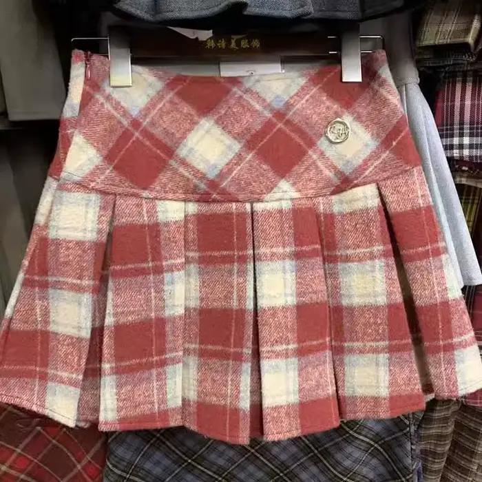 Jupe plissée à carreaux brossés pour femmes