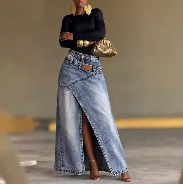 Jupe longue en jean décontractée pour femme
