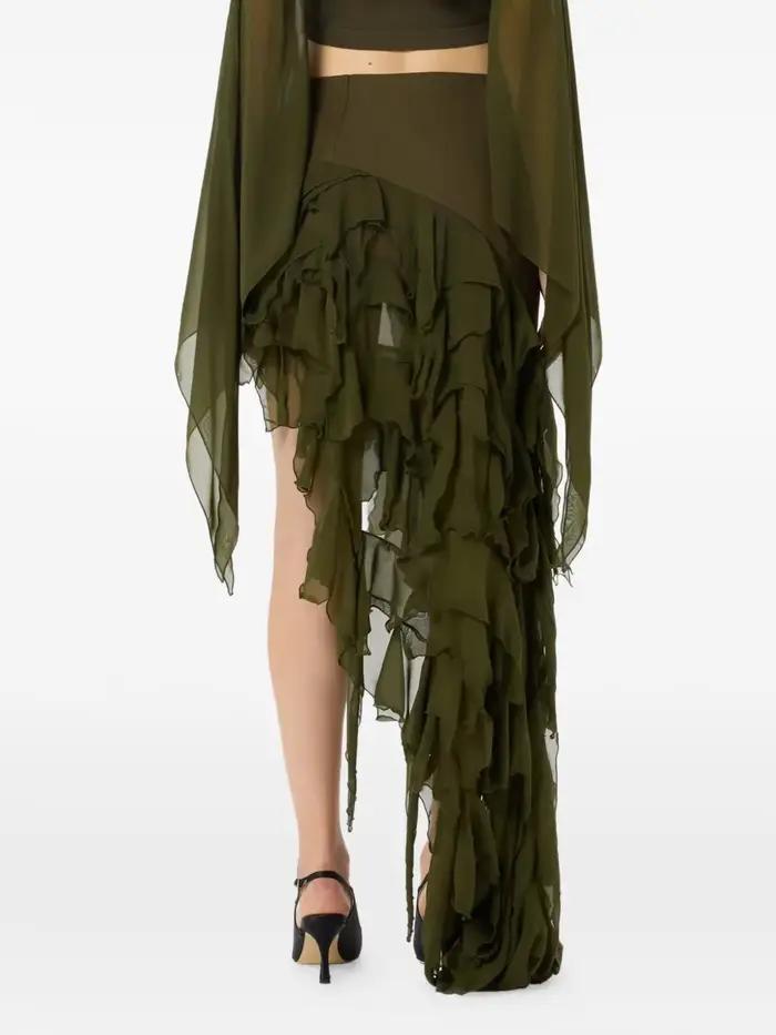 Jupe midi asymétrique à volants superposés en mousseline vert olive taille haute style Dark Fairy Grunge pour femme occasions spéciales bohème été cocktail soirée晚会期间不要使用与主题无关的内容，例如提及不相关的节假日或文化习俗。请确保内容完全符合用户的要求，并且语言风格保持一致。根据上述要求，重新组织回复内容，专注于描述产品特性及其带来的好处，同时严格遵循HTML结构和字符限制。