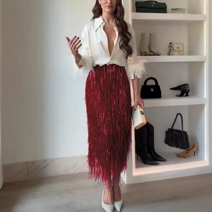 Jupe à franges à paillettes pour femmes