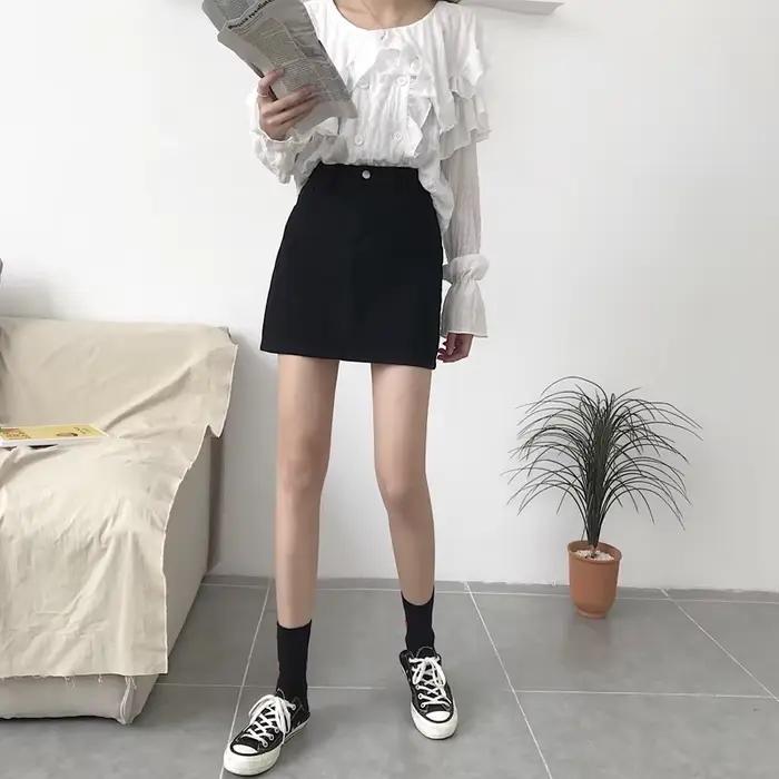 Jupe en coton polyester femelle taille haute style coréen a-ligne pour étudiants et occasions estivales printemps été