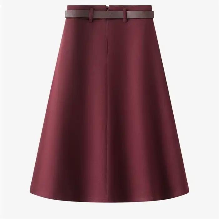 Femmes mode laine mi-longue jupes 2025 dame a-ligne grand parapluie jupe printemps automne Femme taille haute plissée