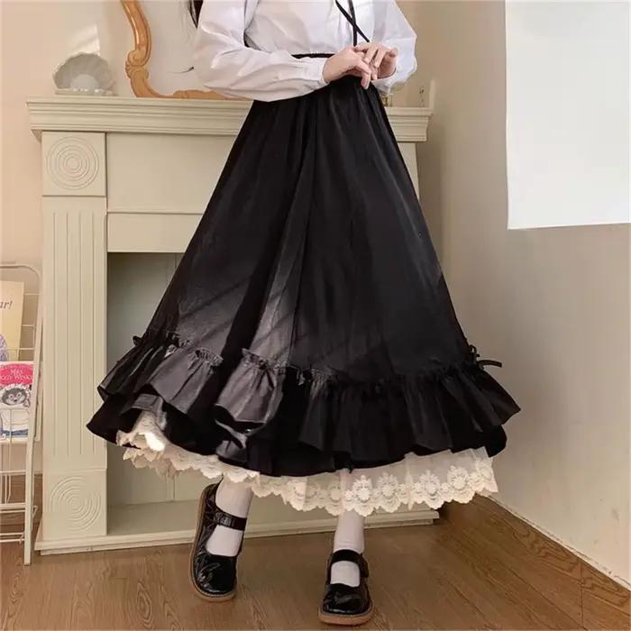 Jupe trapèze à volants en dentelle de style japonais pour femmes