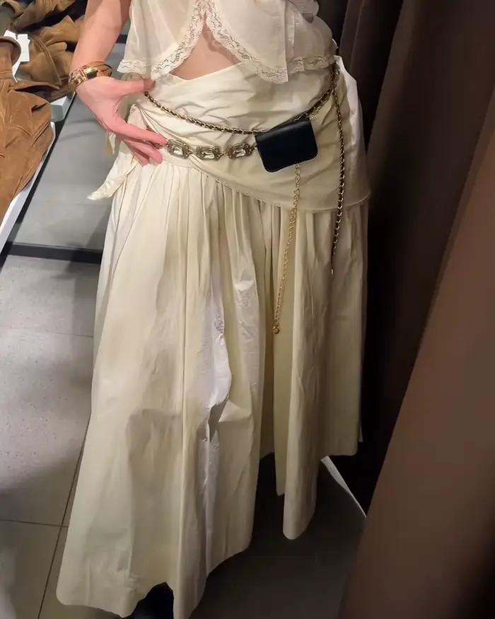 Jupe Femme 2026 Nouvelle Collection Printemps-Été Beige Écharpe Moelleuse