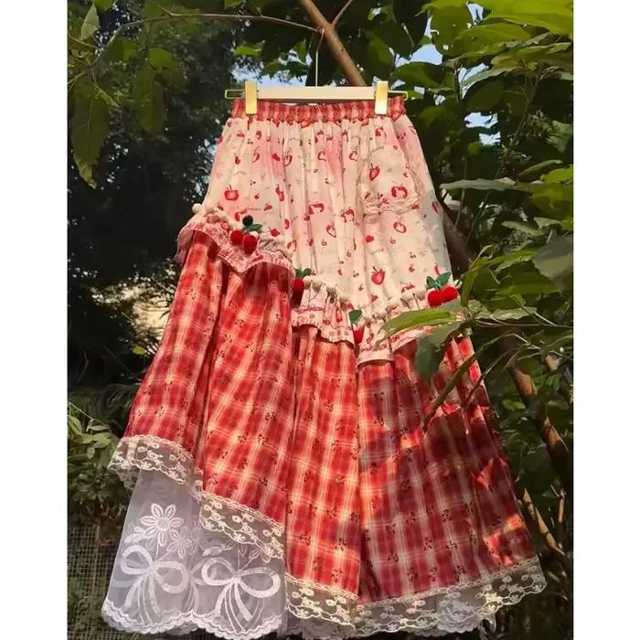 Jupe mi-longue à volants superposés pour femme