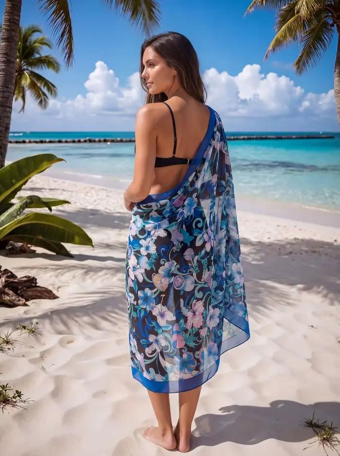 Paréos de plage pour femmes en mousseline imprimée florale