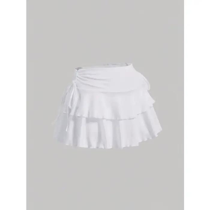 Jupe élégante en polyester à la mode avec volants et coupe taille haute pour bureau et occasions spéciales