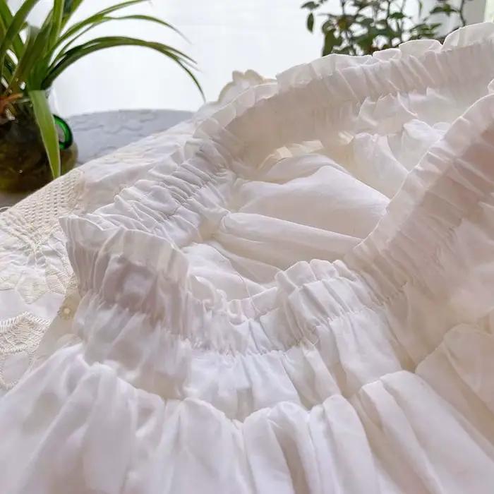 Jupe mi-longue en coton brodé floral vintage pour femmes